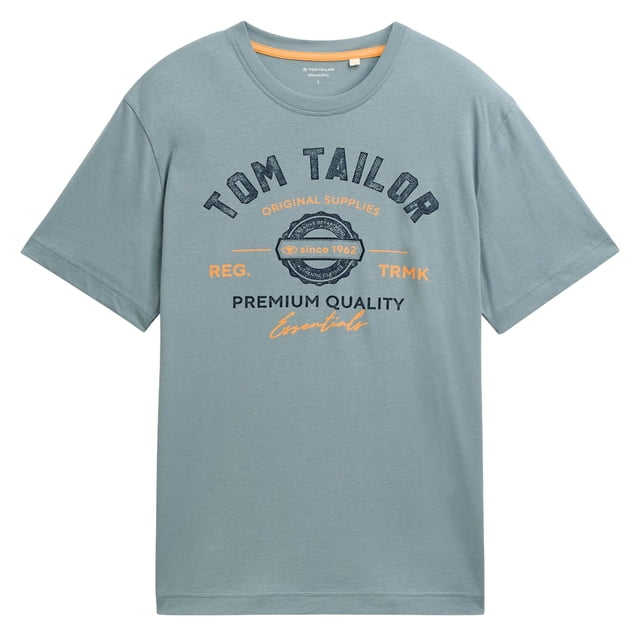 TOM TAILOR Camiseta para hombre - Camiseta con logotipo, cuello redondo, corte regular, algodón, estampado Verde menta XL (X-Large)