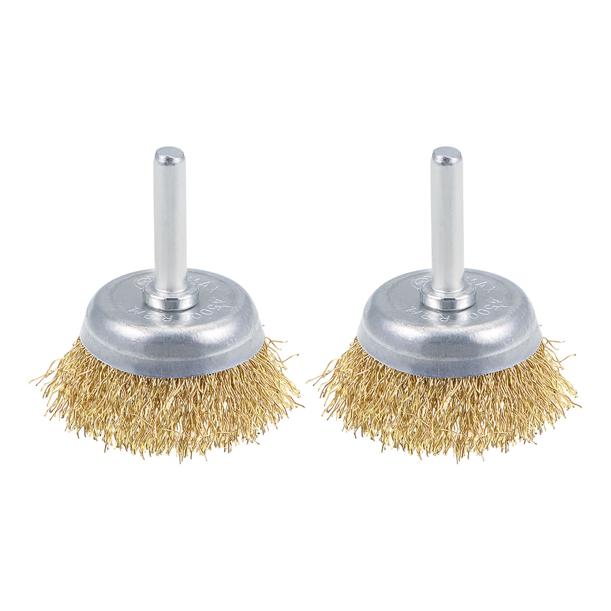 45mm Wire Cup Brush Brass Plated Crimped Steel with 1/4inch Shank 2pcs