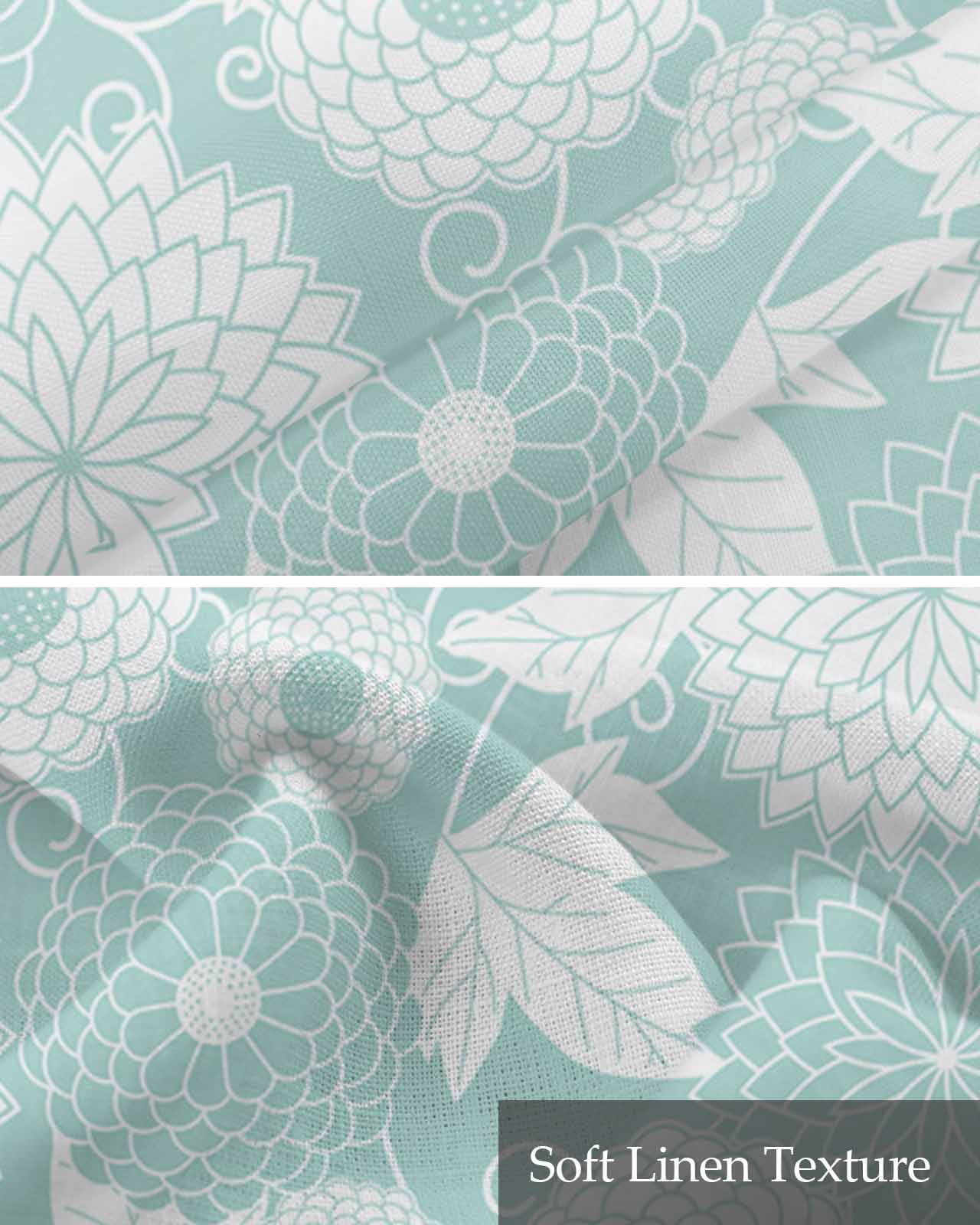 Faux Linen Valances for Windows Light Green Abstract Floral Pattern Curtains Valance Light Filtering Rod Pocket Small Window Treatment for Kitchen Living Room Bedroom 42x18In
