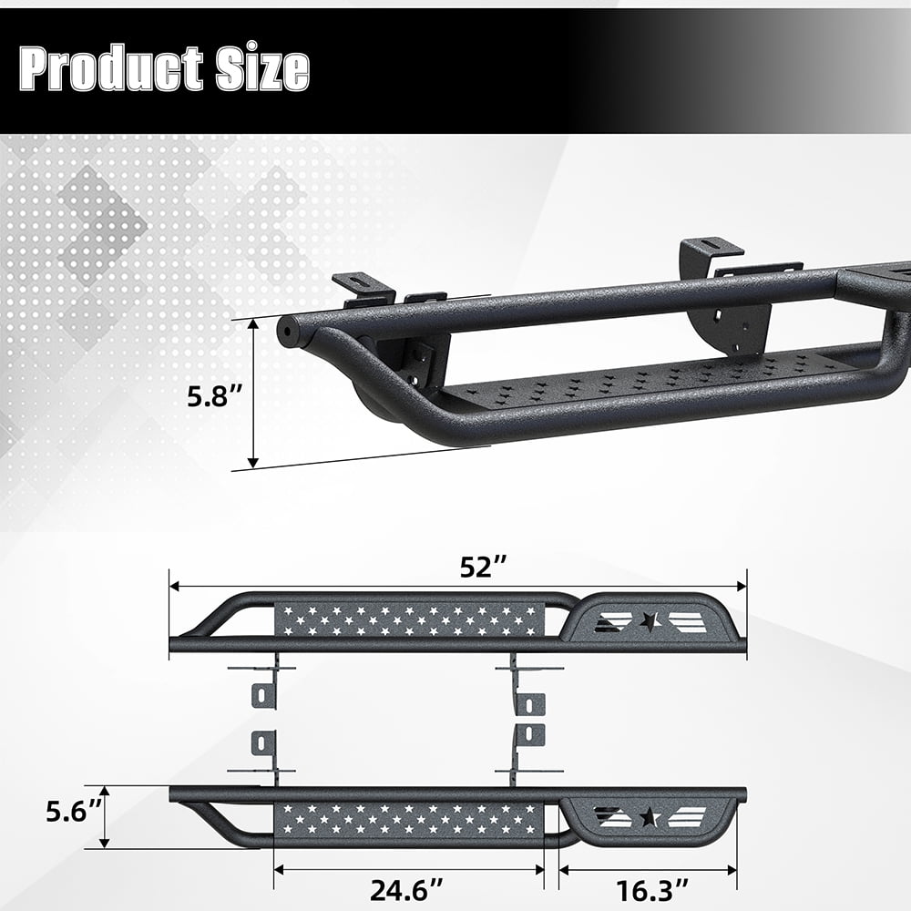 AutoBull 6" Running Boards Compatible with 2018-2026 Jeep Wrangler JL 2 Doors, 2-Stairs Side Step Rails Coated Black Carbon Steel Nerf Bars