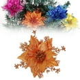 thumbnail image 2 of Silver Poinsettia Artificial Flowers with Glitter – Christmas Tree Ornaments & Wedding Party Decorations – Clip-On Silk Glitter Poinsettia for Xmas Tree, Orange, Indoor/Outdoor Decor, 2 of 8