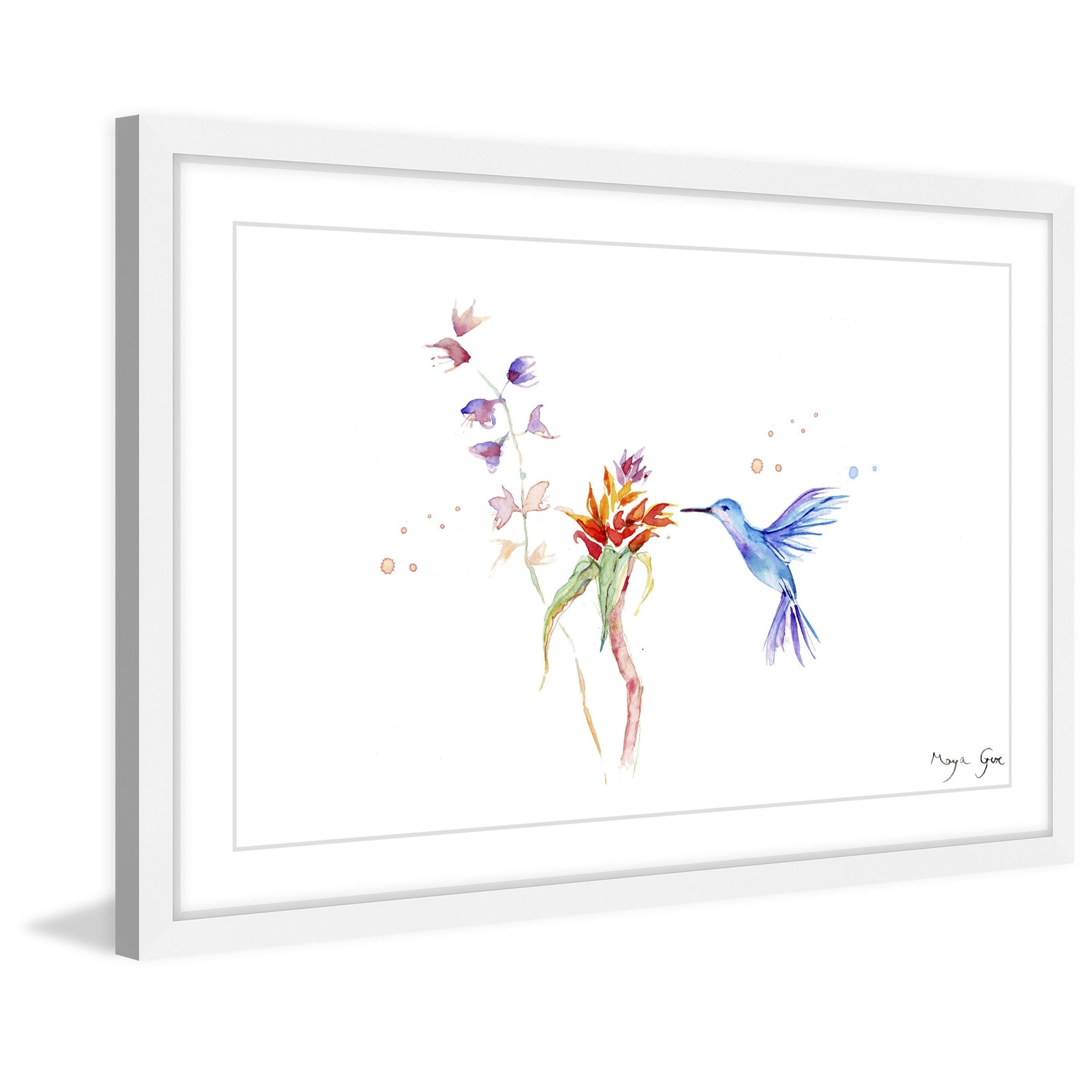 Marmont Hill "Blue Hummingbird" by Maya Gur Framed Painting Print