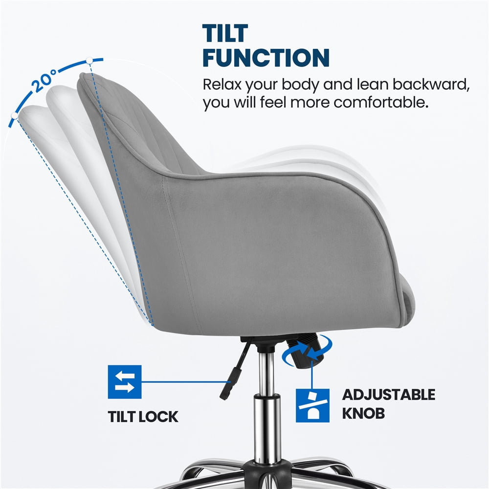 Alden Designs Velvet Mid-Back Task Chair with Armrests, Light Gray
