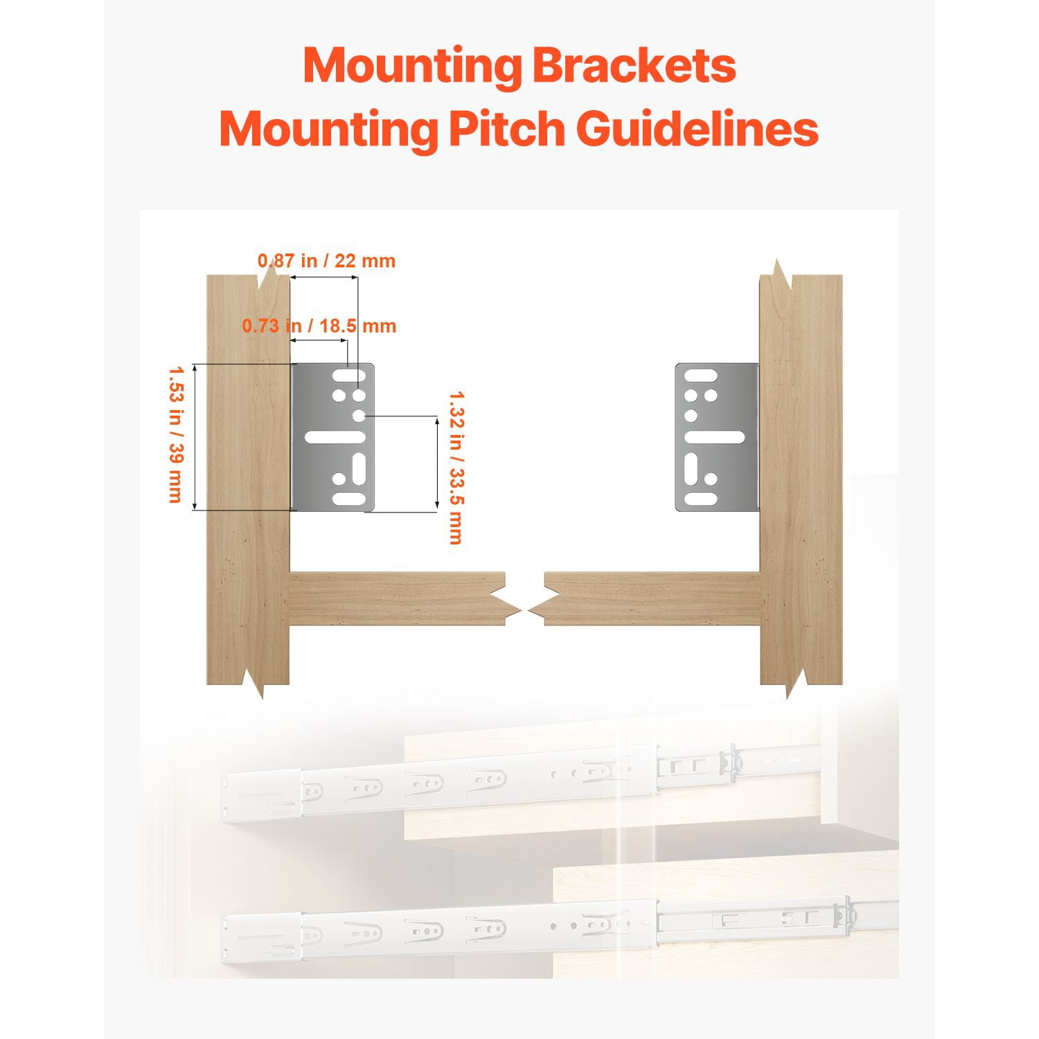 Drawer Slide Installation Brackets 20-Pack, 1mm Thick Galvanized Steel, Compatible with 1.81 Inch Wide Side-Mount Slides, 10 Pairs for Framed Cabinet Drawers