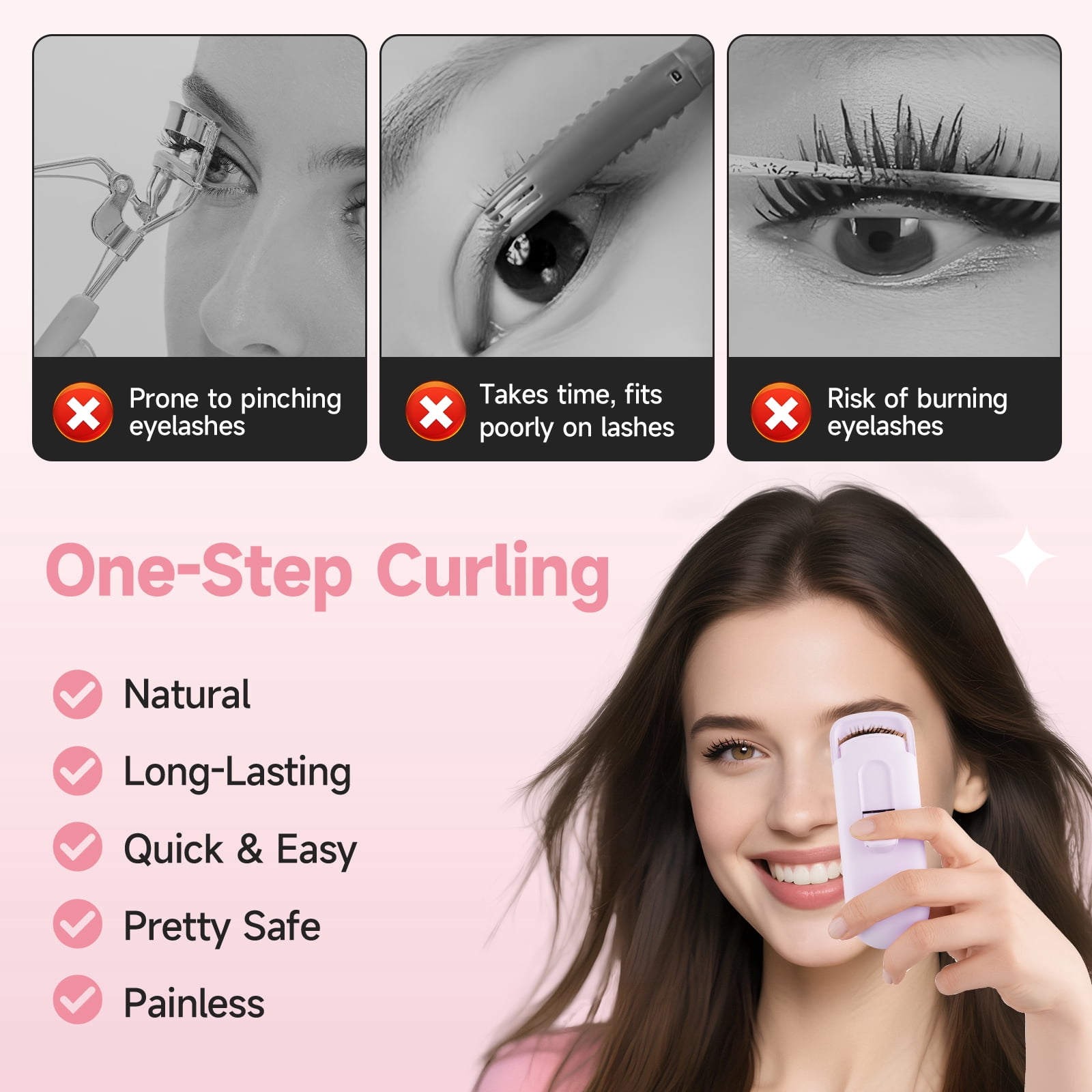 Heated Eyelash Curler, Portable Travel-Size Mini Electric Heated Lash Curler - 2-Level Adjustable Temp & Type-C Recharge, 10S Heat 3S Style 24H Lift for Long-Lasting Natural Effortless Curves