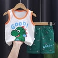 thumbnail image 2 of CAUYDY Toddler Baby 4T-7Y Infant Boy Summer Loungewear Pajamas Sleepwear for Little Boys 2Pcs Soft Sleeveless Shirt + Adorable Shorts 3-18M Kids Clothes (Sizes 18-24 Months,P5-Dark Green), 2 of 4