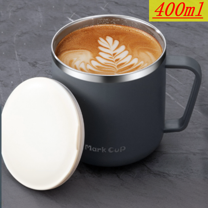 Djiypn Insulated Coffee Mug Stainless Steel Coffee Mug with Lid Handle Double Wall Travel Mug Camping Tumbler Cup Men Women 400ml, Gray