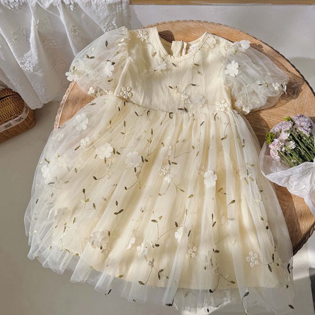 WEAIXIMIUNG Robe Fille Robes Tout-Petits Filles Manches Courtes Robe Princesse Brodée Danse Fête Robes Florales Vêtements 110