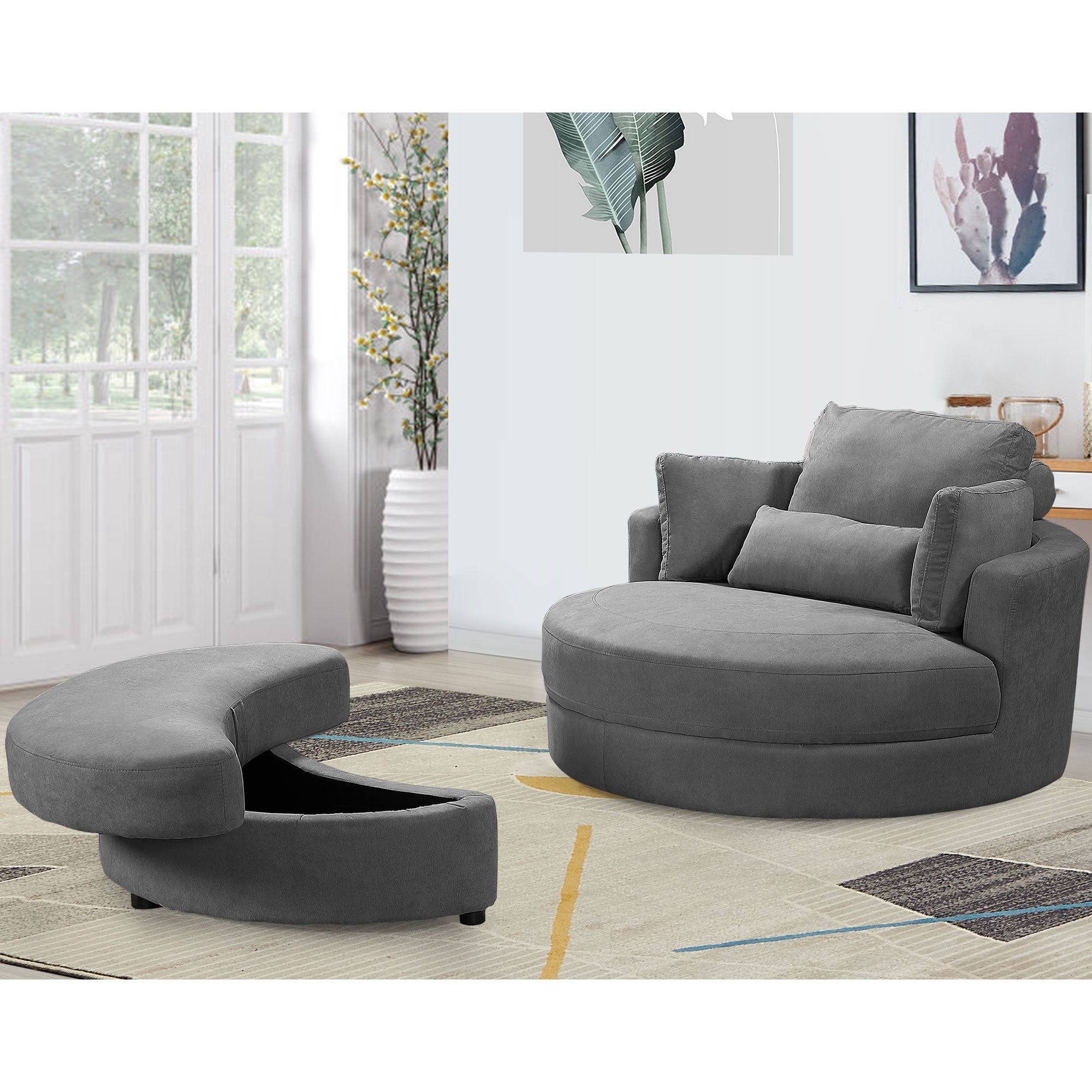 Jazouli linen barrel chair and ottoman clearance