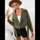 thumbnail image 5 of Chaqueta Corta de con Cinturón para Mujer, Chaqueta de Moto, Abrigo Verde XL, 5 of 9