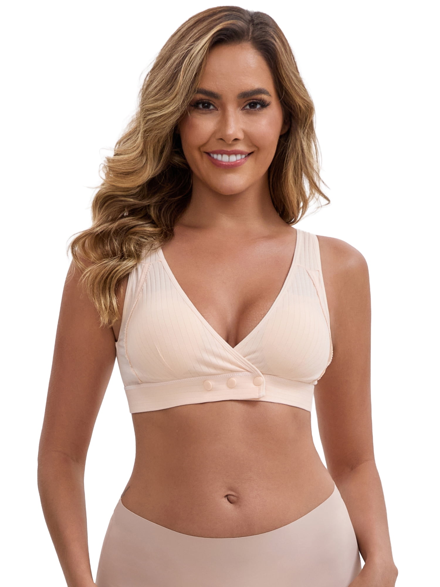 DARING DIVA Front Closure Nursing Bra Crossover Ribbed Bralette XL Beige