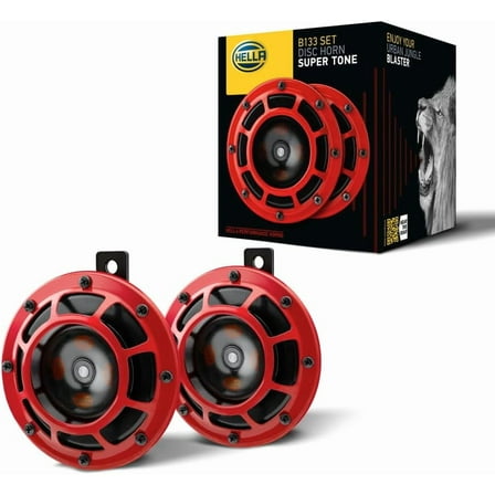 HELLA 003399801 Supertone 12V High Tone/Low Tone Twin Horn Kit with Red Protective Grill, 2 Horns