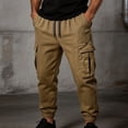 thumbnail image 2 of JUUYY Mens Cargo Pants Drawstring Elastic Waist Casual Athletic Jogger Pants Multi Pocket Loose Lightweight Outdoor Hiking Pants Khaki M, 2 of 5