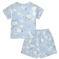 thumbnail image 2 of White Flower Summer Pajama Set Soft Cotton Short Sleeve Sleepwear 2PCS Pajama Sets Breathable Lounge Set Size 10Y, 2 of 7