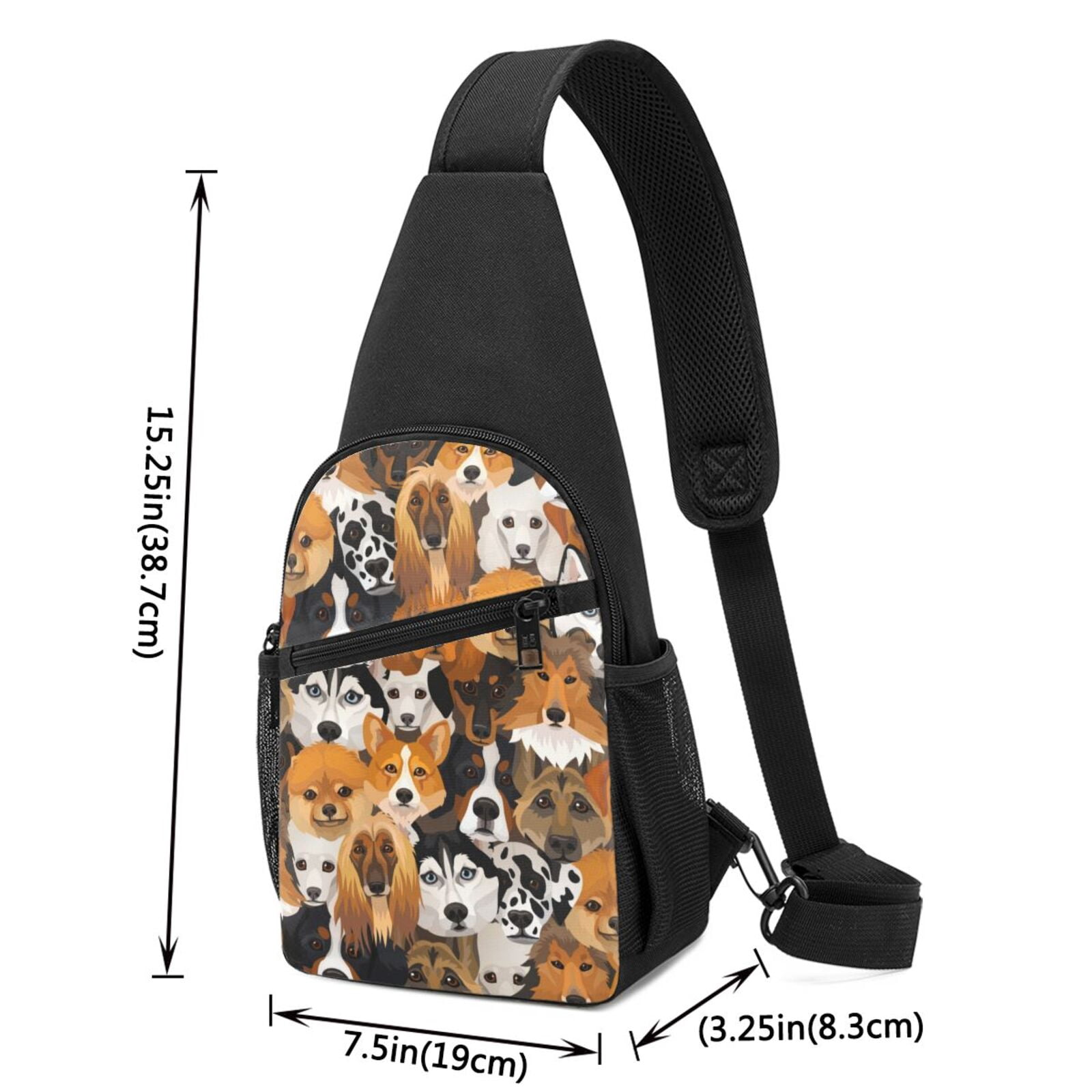 Xecao's Dogs Different Breeds Print Sling Bag: A Versatile Chest, Shoulder, and Crossbody Backpack for Casual Days Out, Perfect for Both Men and Women