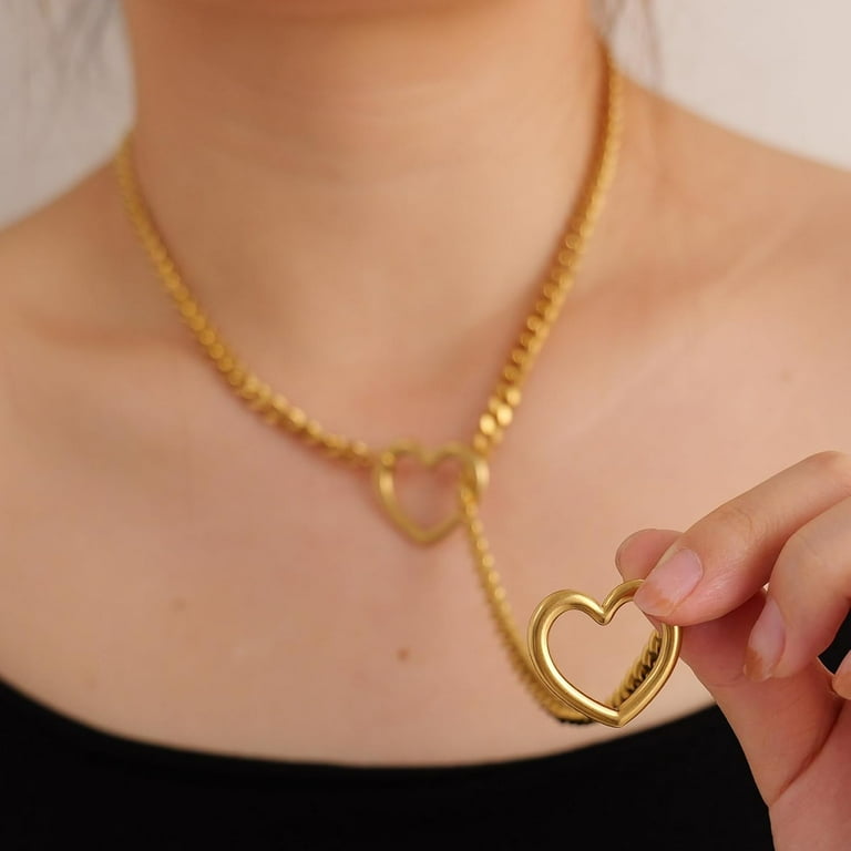 Heart Slip Chain Necklaces for Women,Stainless Steel O-Ring