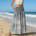 thumbnail image 5 of LWavelet Women Tribal Print Tiered Maxi Skirt Elastic Waist With Pockets Boho Long Skirt Light Blue 2XL, 5 of 6
