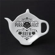 Alchemy Gothic  4.33 in. Purrfect Brew Tea Spoon Holder, White