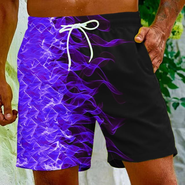 TIMIFIS Mens Swimming Trunks Shorts Elastic Waist Drawstring Shorts Flame Print Straight Beach Shorts Fashion Casual Comfort Shorts with Pockets - Spring/Summer