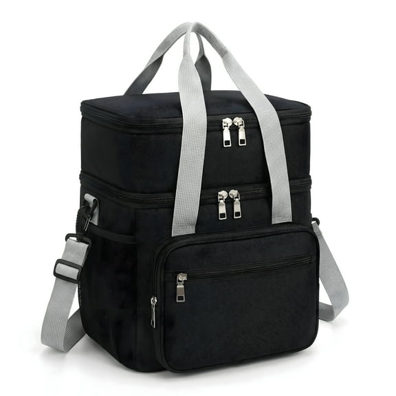 Lunch Box for Men, Double-Layer 21L Oxford Cloth Insulated Lunch Bag with PEVA Material, Double Zipper, and Side Pocket, Waterproof and Leak-Proof Inner Lining, for Heat/Cold/Freshness Preservation