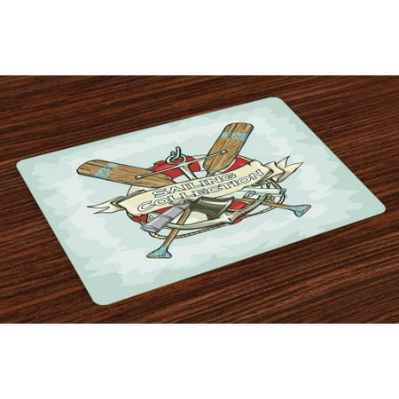 Antique Yacht Nautical Placemats Set of 4 Sailing Collection Yacht Antique Historical Icons Life Saver Oars, Washable Fabric Place Mats for Dining Room Kitchen Table Decor,Almond Green Multicolor, by Ambesonne ()