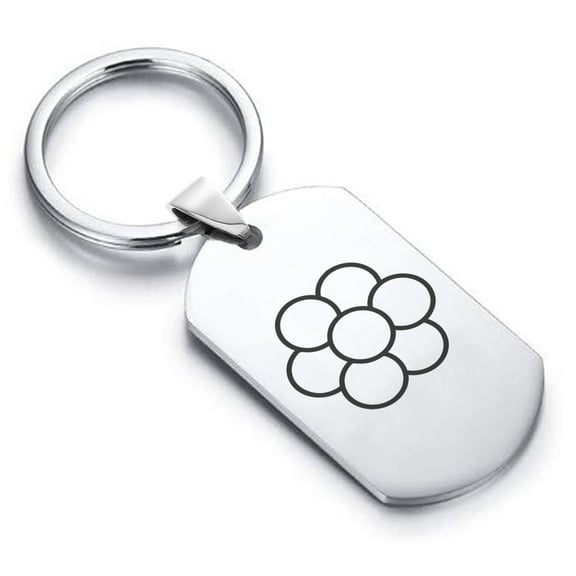 Stainless Steel Sacred Geometry Egg of Life Dog Tag Keychain Circle Ring