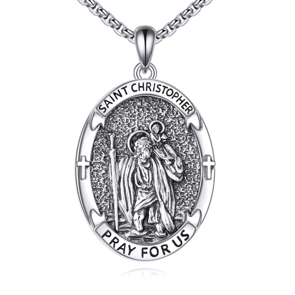 St Christopher Necklace for Men 925 Sterling Silver Saint Christopher Pendant Necklace Protect Jewelry Gifts