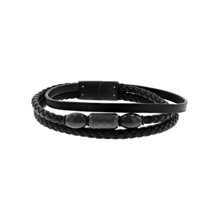 Believe by Brilliance Men’s Stainless Steel and Faux Leather Three Strand