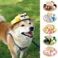thumbnail image 2 of Lomubue Pet Hat Cartoon Cute Doll Decor Colorful Pompoms Adjustable Cord Wide Brim Photo Prop Retro Small Puppy Cat Dog Sunscreen Hat Party Costume Decoration, 2 of 10