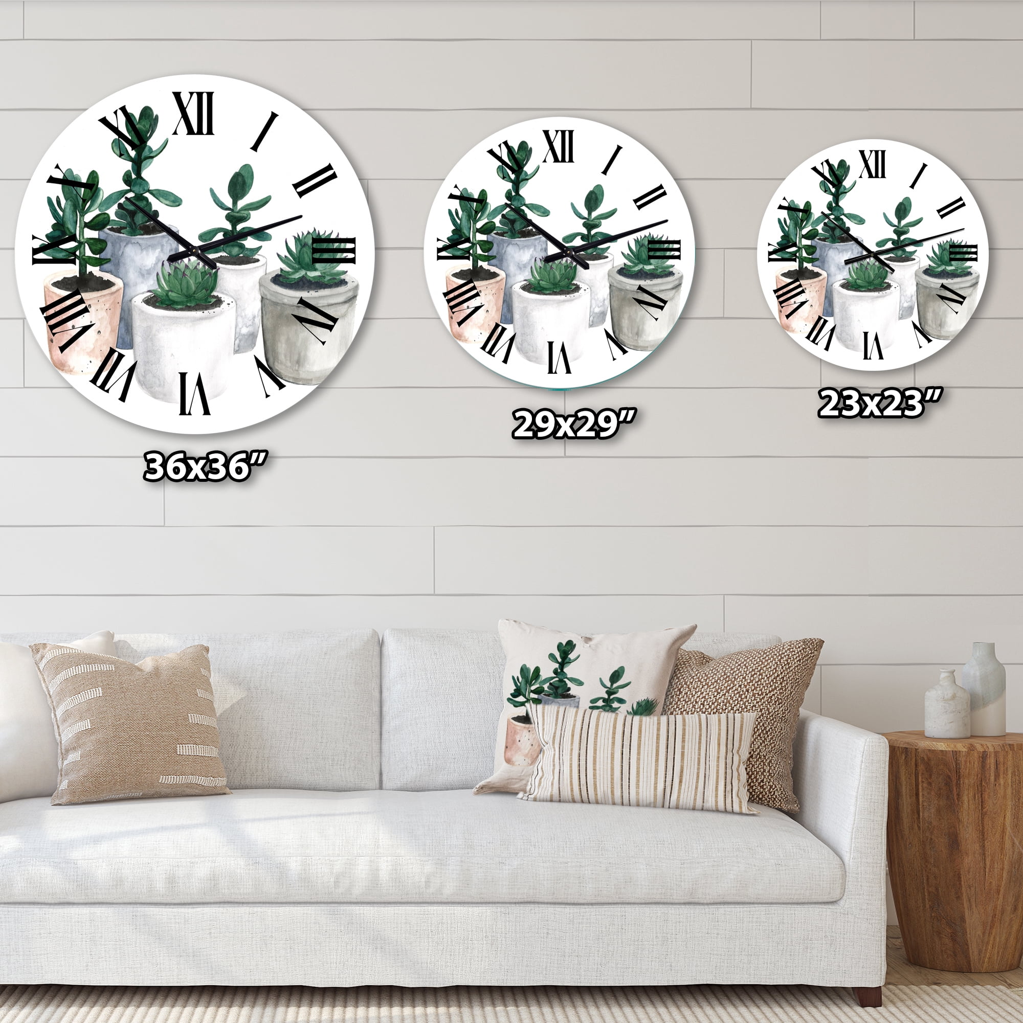 Designart 'Cactus And Succulent House Plants Vi' Farmhouse Wall Clock