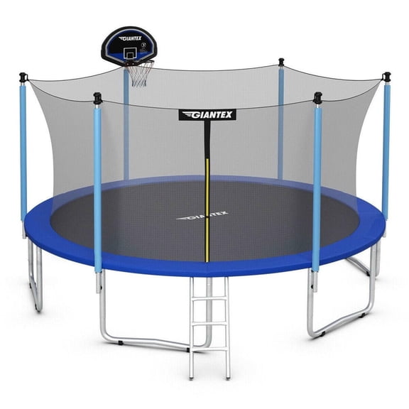 Barara King 14ft Trampoline with Breathable PP Jump Pads and 96 Springs, Outdoor Recreational Trampolines for Kids, Blue