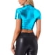thumbnail image 3 of INSPIRAR CHIC Blusas Cortas de Cuello Alto Metálicas de Manga Corta para Mujeres XS Azul Pavo Real, 3 of 6