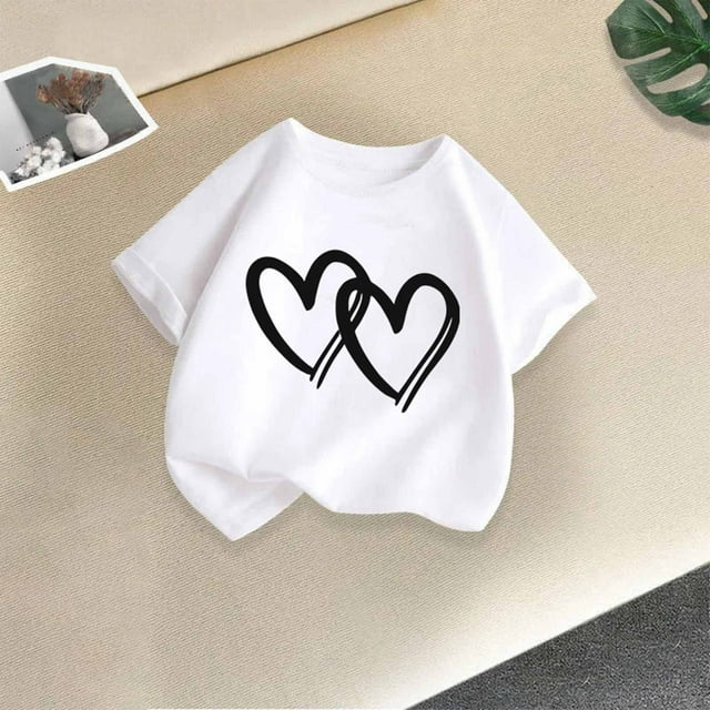 Rbaofujie T-Shirt à Manches Courtes à Col Rond pour Fille avec Imprimé Cœur, T-Shirts Graphiques, Haut Mignon