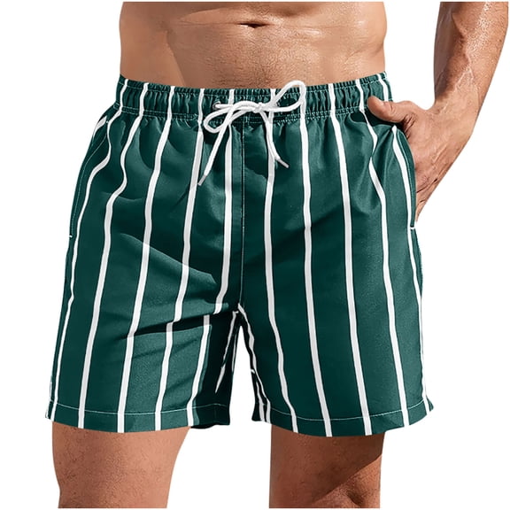 CYiJun Men's and Big Men's Striped Casual Shorts Summer Beach Elastic Waist Drawstring Shorts,Sizes S-5XL