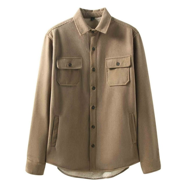 Veste en Molleton pour Hommes Veste Décontractée Doublée en Molleton avec Col Rabattu et Poches Boutonnées Veste Doublée en Molleton pour Hommes