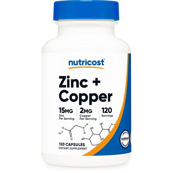 Nutricost Zinc   Copper Capsules (120 Count) - 15mg Zinc   2mg Copper Per Serving - Non GMO, Vegetarian, Gluten-Free