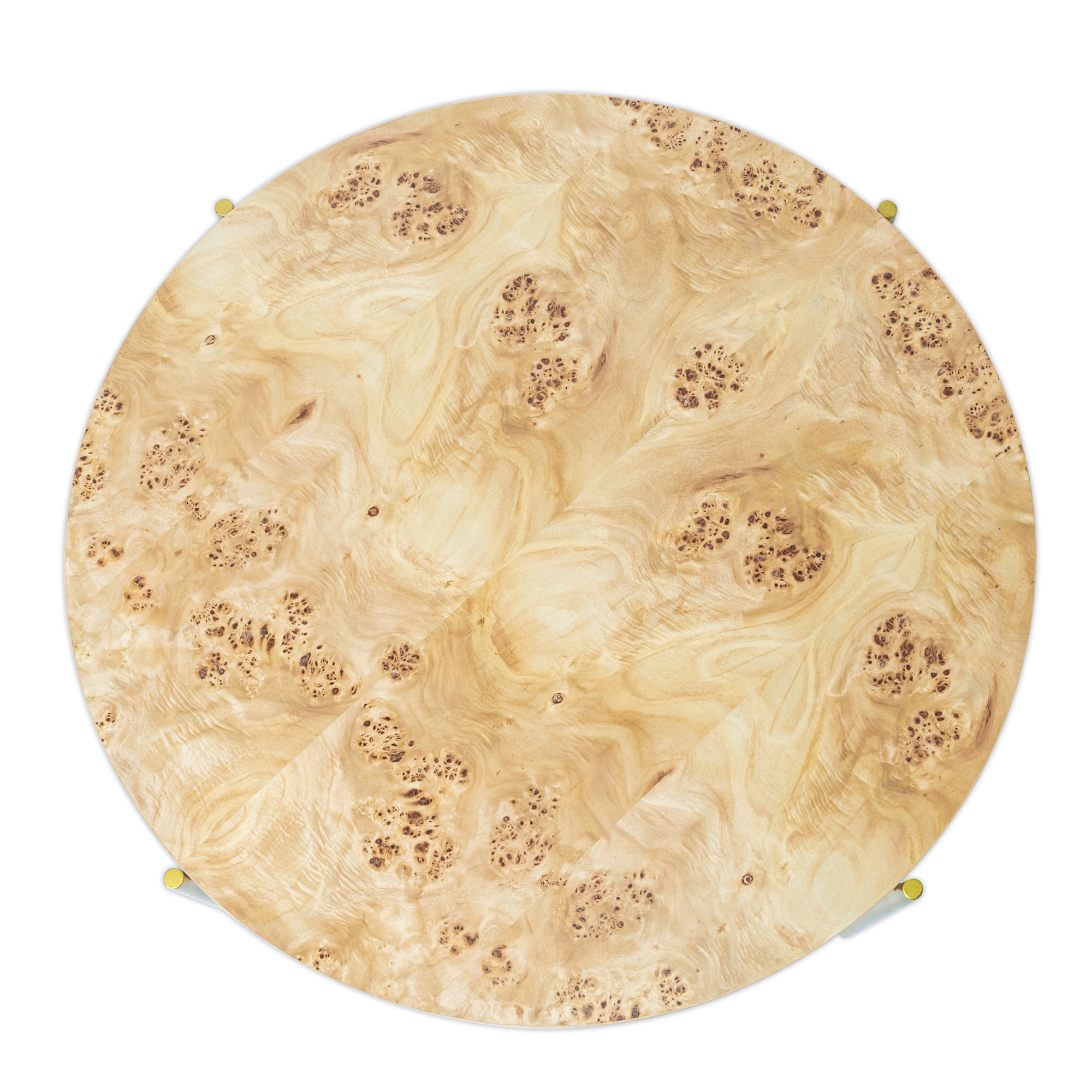 Ox Bay Theresa Round Burl Wood Coffee Table with Gold Base, Glam Style, Indoor Use