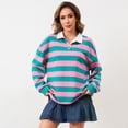 thumbnail image 5 of Women Long Sleeve Striped Polo Shirt Oversized Collar Y2k Pullover T Shirt Casual Loose Streetwear Rugby Sweatshirt，Light pink，M, 5 of 6
