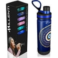 thumbnail image 1 of Millenti Water Bottle Blue Spout-Lid - 26oz Vacuum Insulated, Stainless Steel Circle-of-Protection Bottle (Tranquility Gold on Blue) WB0426GD, 1 of 8