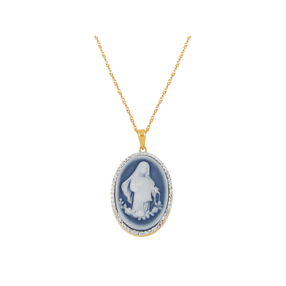 Women's Finecraft Virgin Mary Cameo Pendant Necklace with Crystals in 18kt Gold-Plated Sterling Silver, 18"