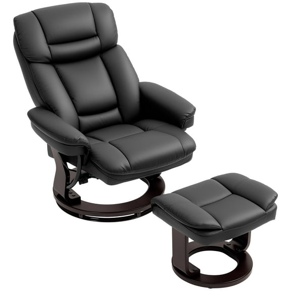 HOMCOM PU Leather Recliner with Ottoman, Swivel Reclining Chair, Black