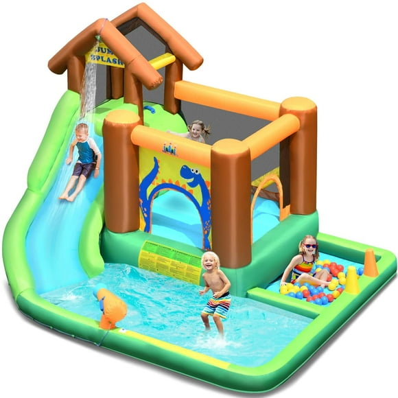 BOUNTECH Inflatable Water Slide 6 in 1 Kids Water Park Bounce House Combo for Outdoor Fun w/Splash Pool Climbing Wall Blow up Water Slides Inflatables for Kids Backyard Gift Present