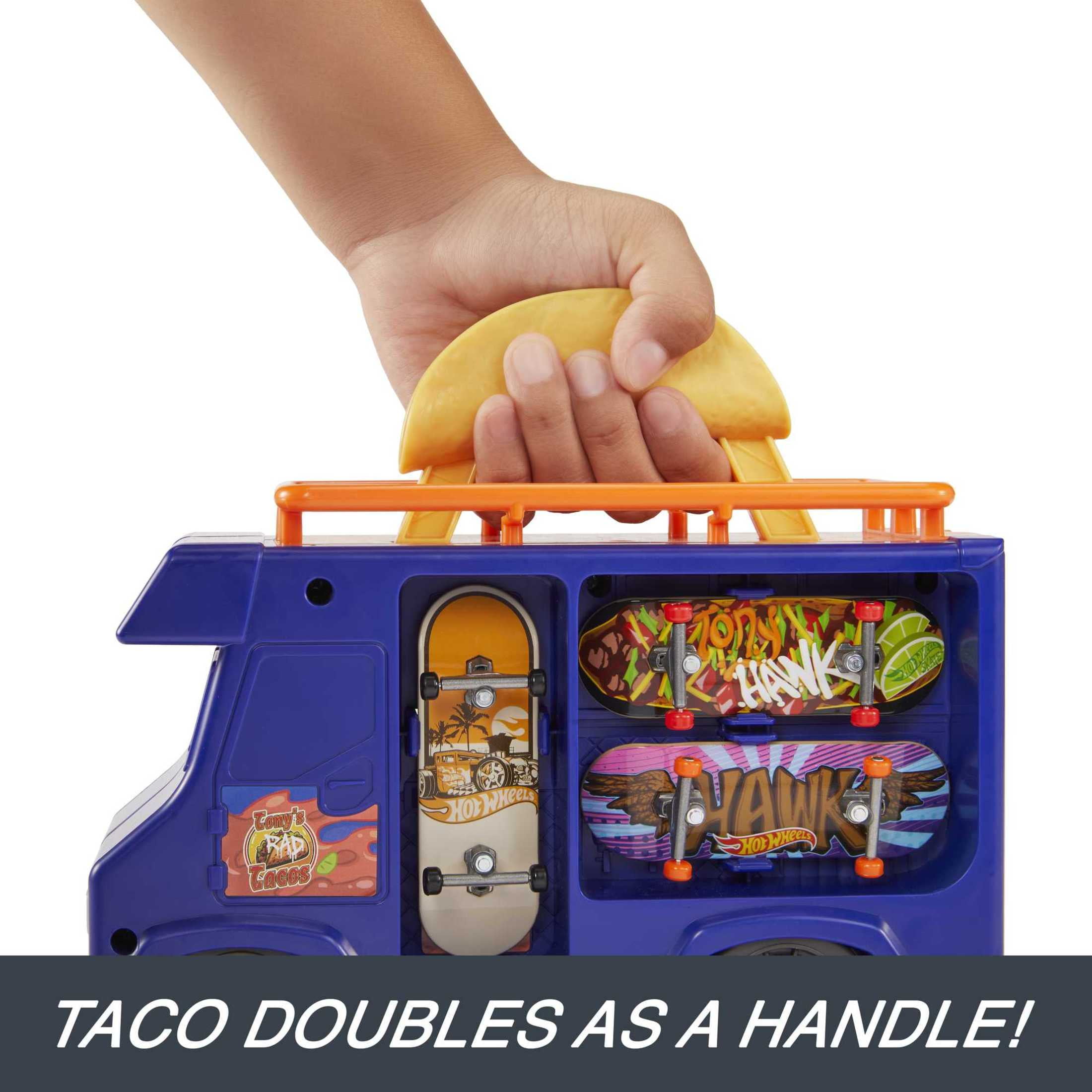 Hot Wheels Skate Taco Truck with 1 Exclusive Fingerboard & Pair of Skate Shoes, 19.61 in