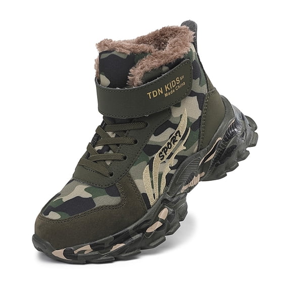Boys Camo Winter Hiking Boots, Fleece-Lined Youth Hunting Shoes