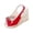 Red, variant on Women’s Elegant Chunky Wedge Slides, Ankle Buckle Strap Open Toe High Heels, Arch Support Beach Wedding Comfort Sandals White 7.5