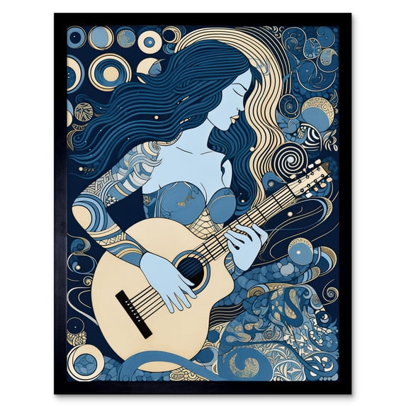 Woman with Sleeve Tattoo Playing Guitar Music Art Print Framed Poster Wall Decor 12x16 inch