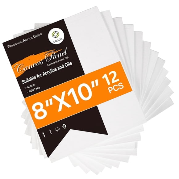 CONDA Canvas Boards for Painting, 8 x 10 inch, 12 Pack, 100% Cotton Canvas Panels, White Blank Canvases, Primed, Acid-Free, Artist Quality for Acrylic, Pouring Watercolor & Oil Paintin