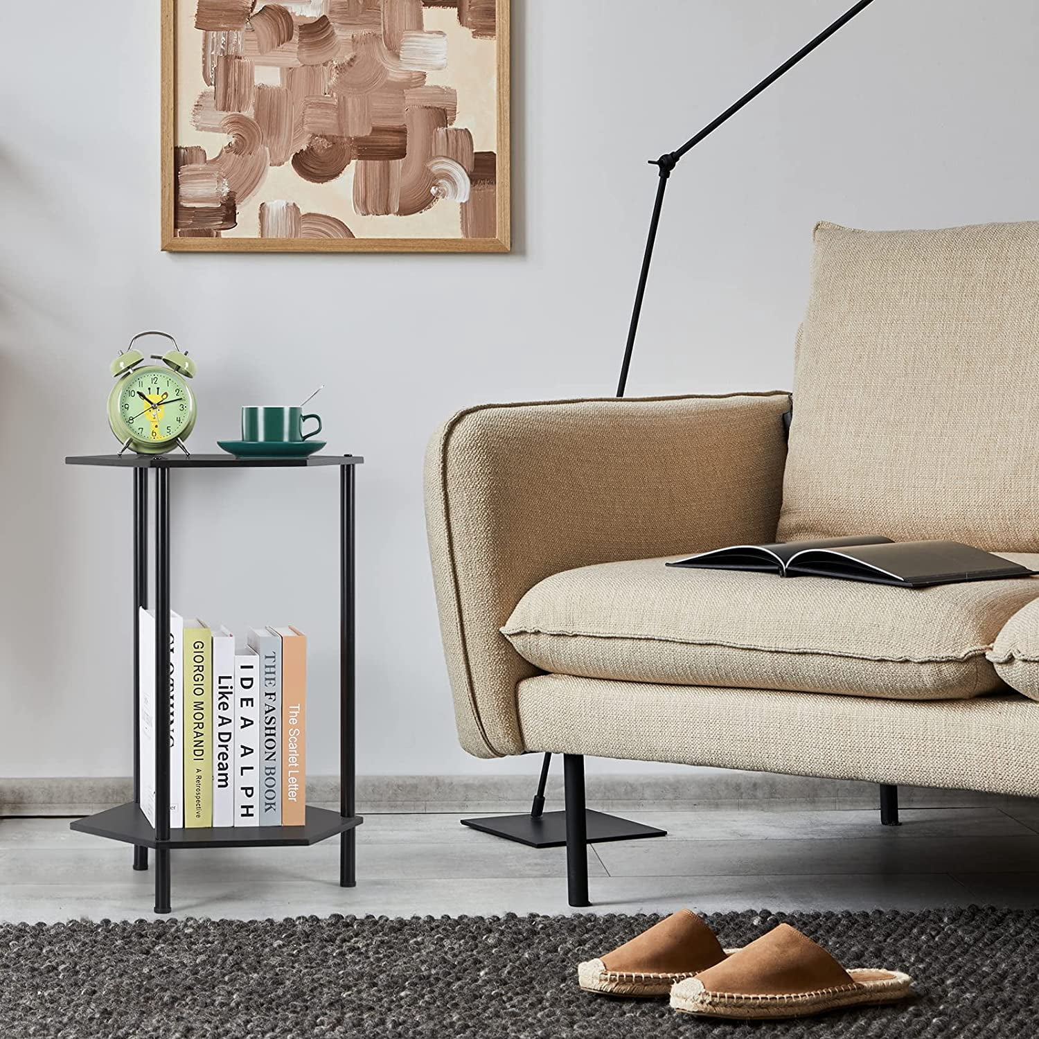 Oumilen Set of 2 Tier Metal Black Nightstand 7.48"