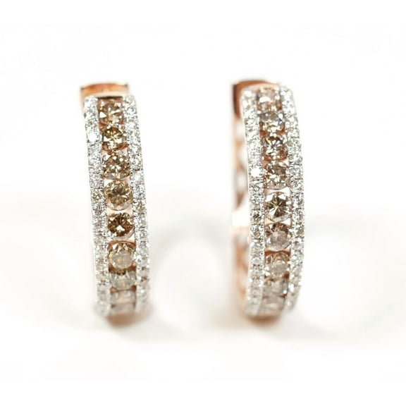 Sparkle Jewels Women's Round Cut Brown Cubic Zirconia Huggie Hoop Earring 14K Rose Gold Over Silver