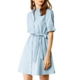 thumbnail image 6 of INSPIRE CHIC Women's Casual Short Sleeve Solid Color Button Down Shirt Dress S Light Blue, 6 of 7